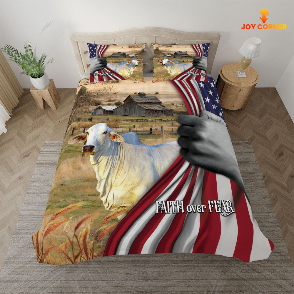 Brahman Cattle 3D US Flag Bedding Set