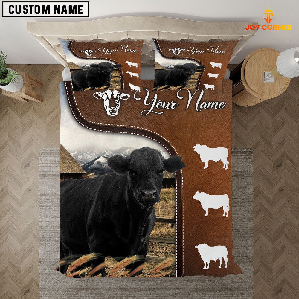 Black Angus On Farm Brown 3D Bedding Set