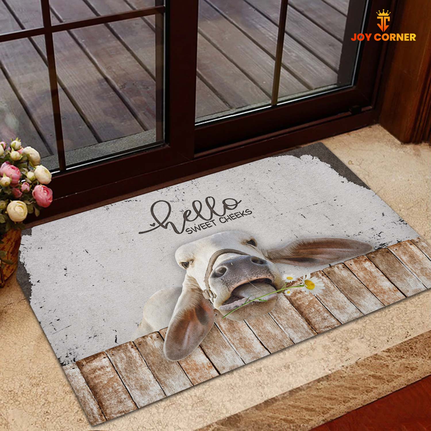 Brahman Cattle Hello Sweet Checks Doormat