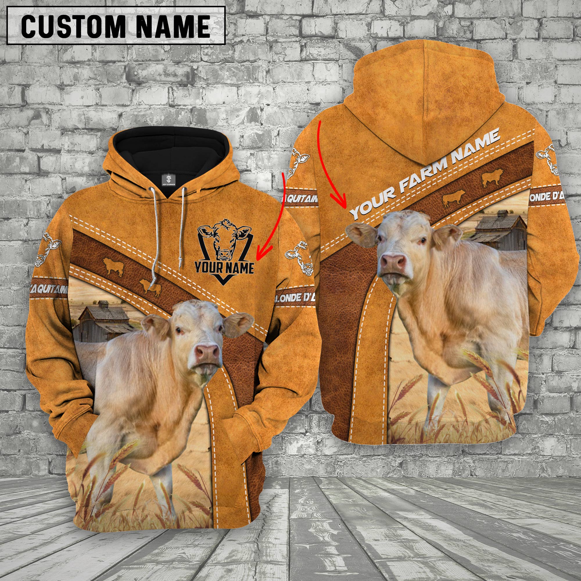 Personalized Name Farm Blonde d'Aquitaine Cattle Hoodie TT