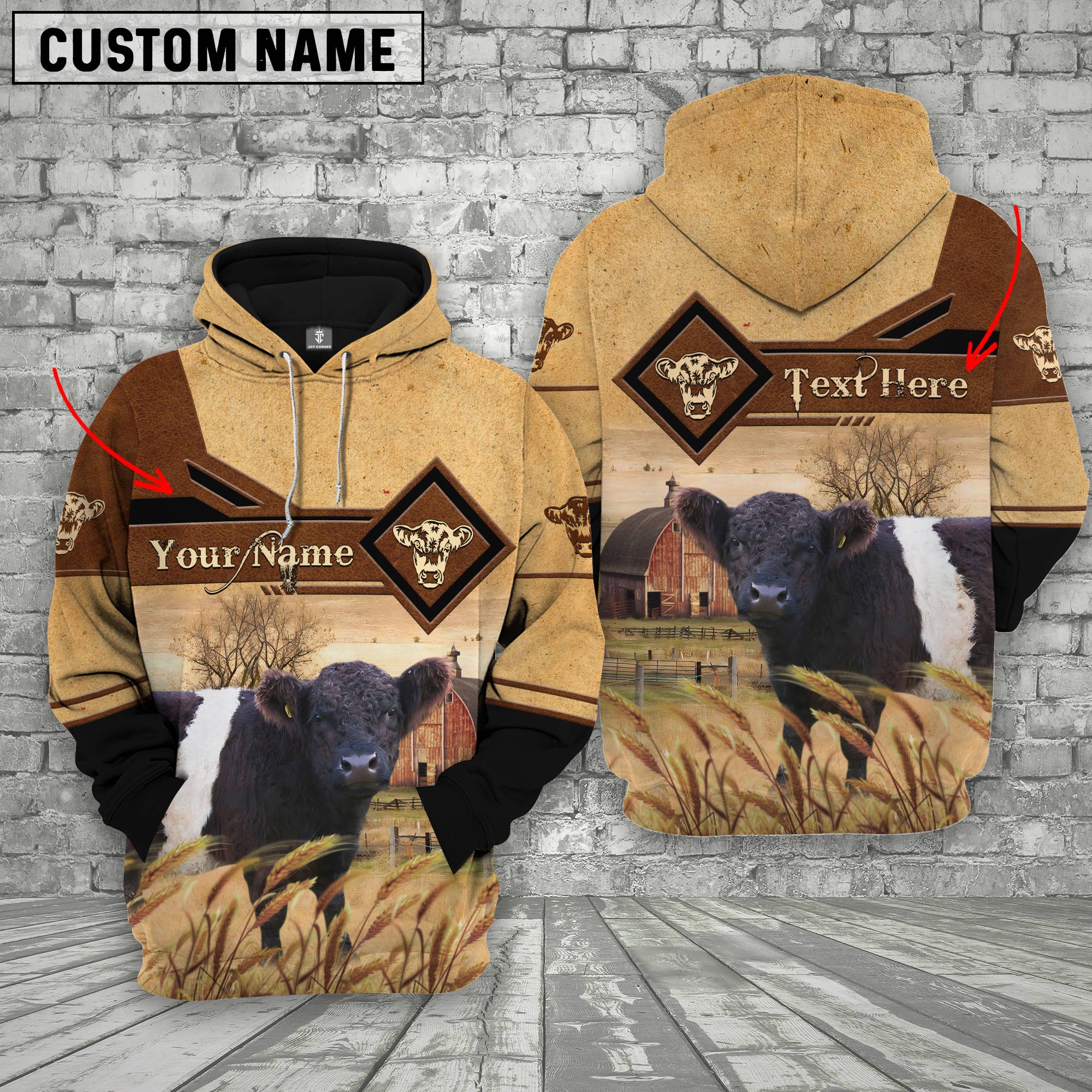 Belted Galloway On Farms Custom Name Printed 3D Hoodie