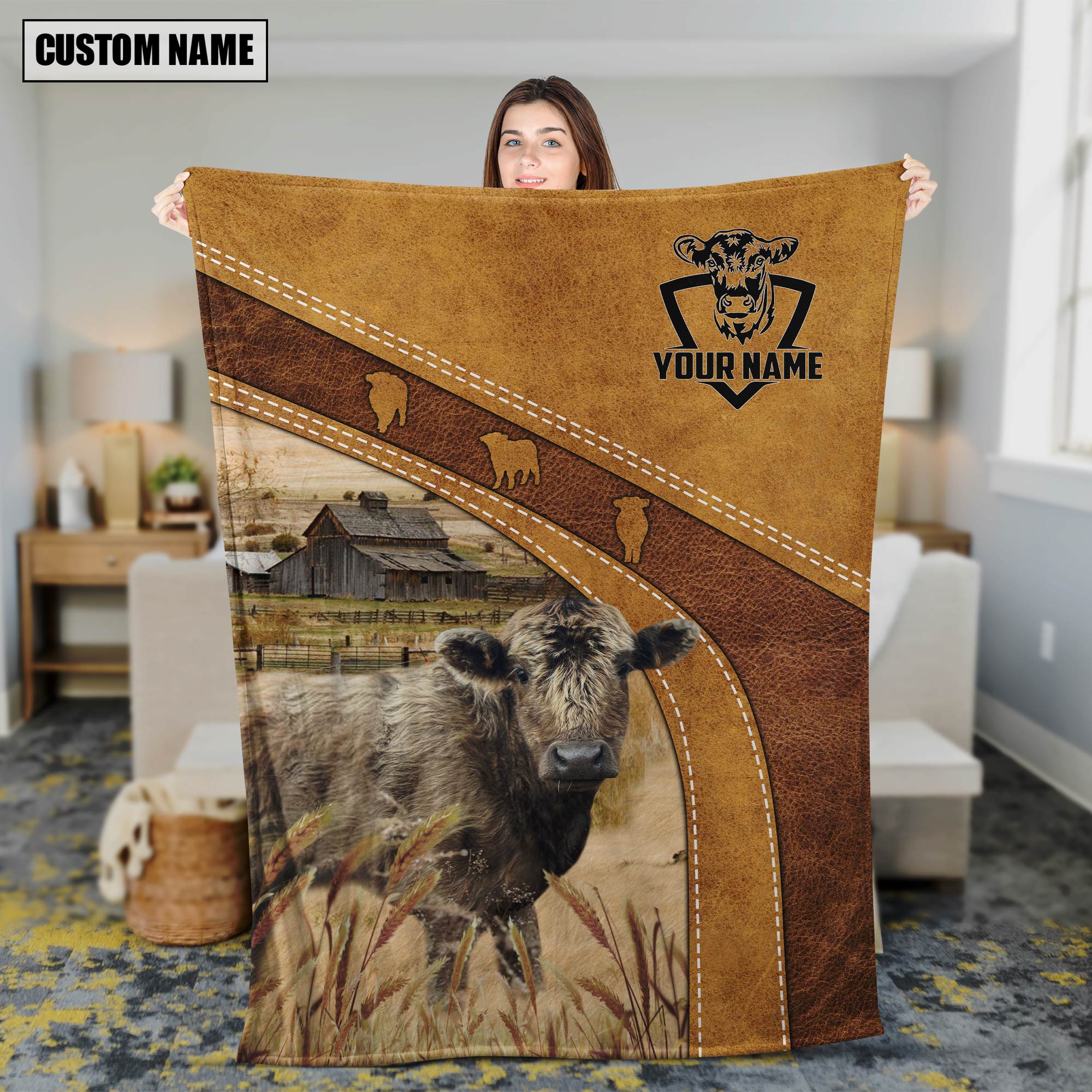 Personalized Name Teddy In Field Farmhouse Blanket