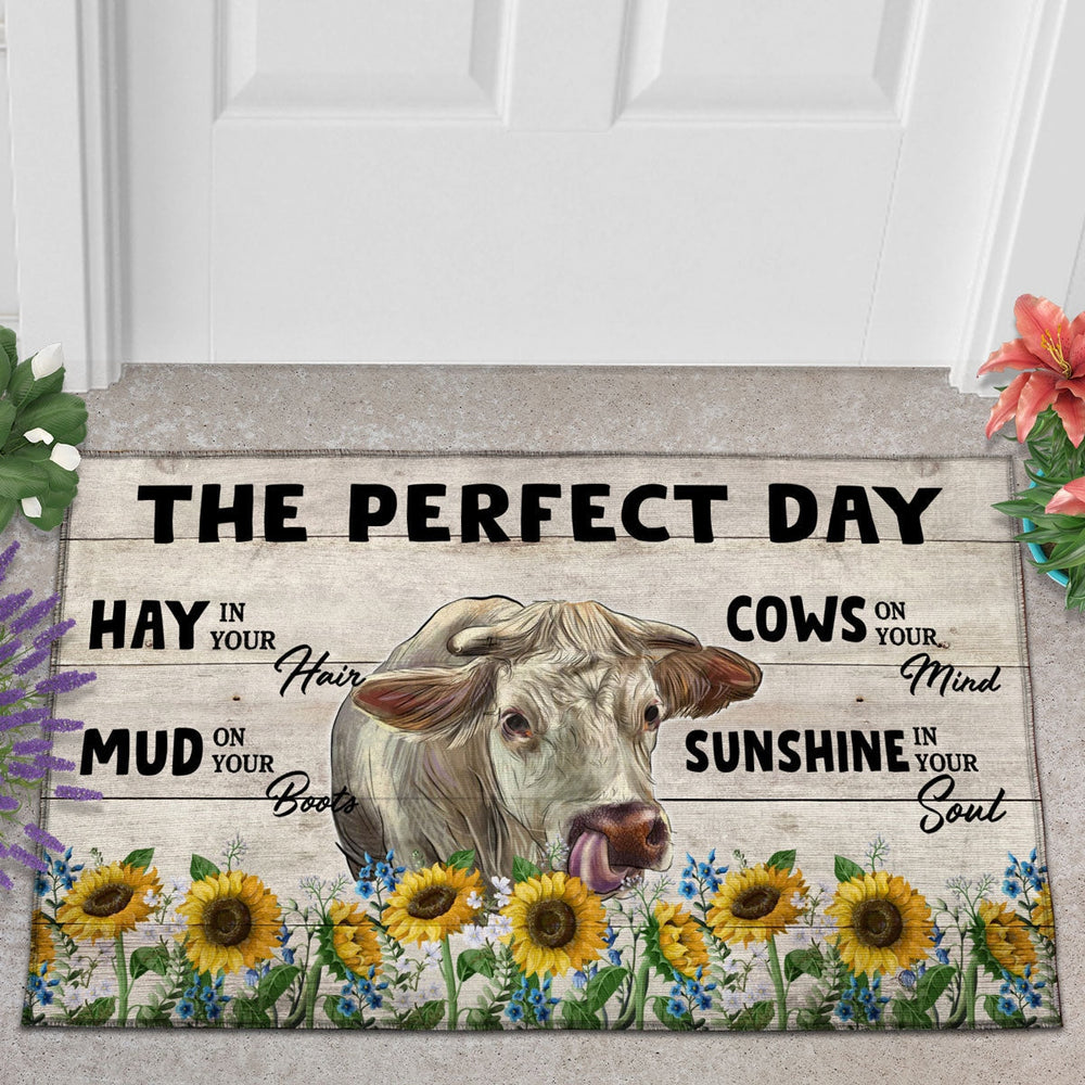 Charolais The Perfect Day Doormat, Farmhouse Doormat, Welcome Mat