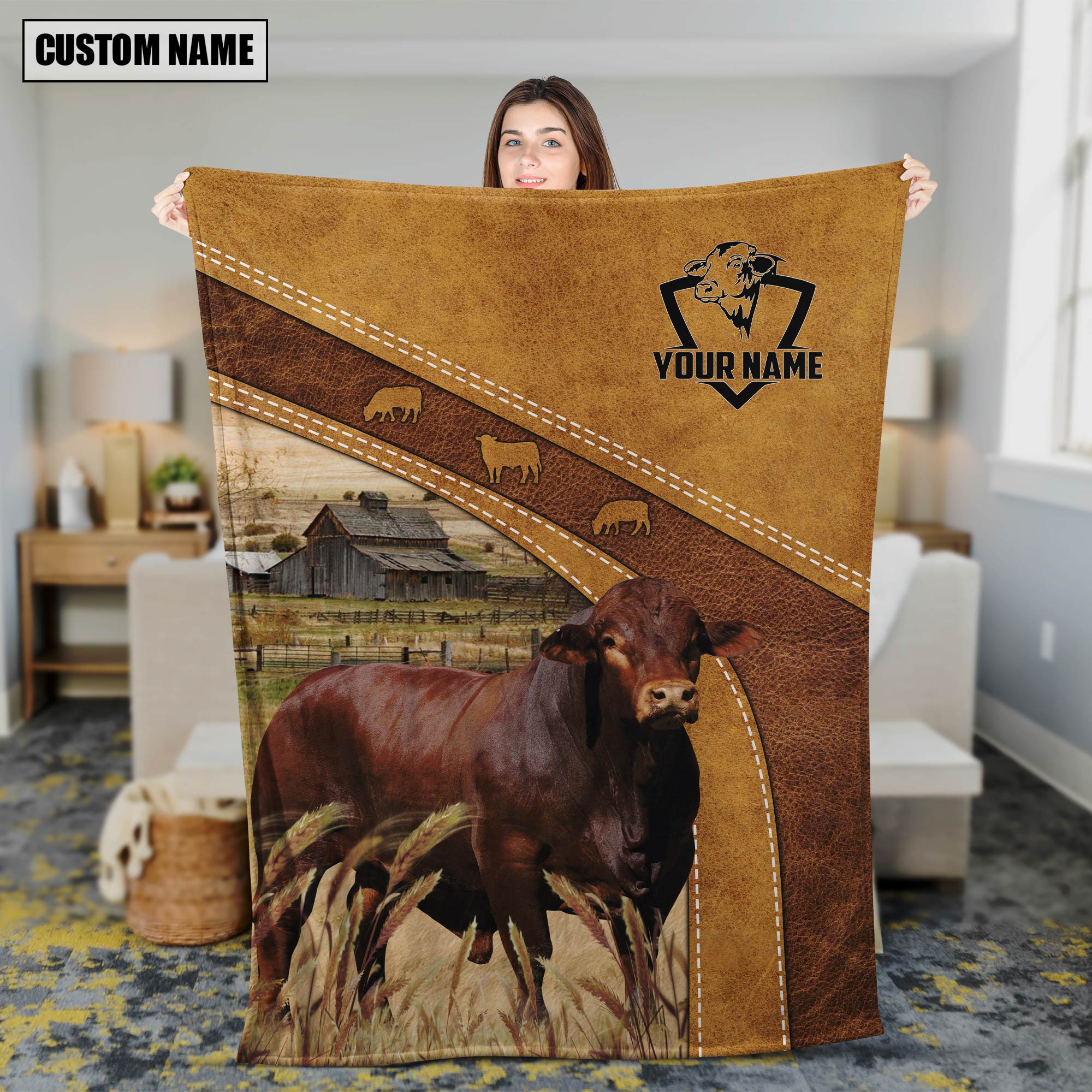 Personalized Name Beefmaster Brownie Background Blanket