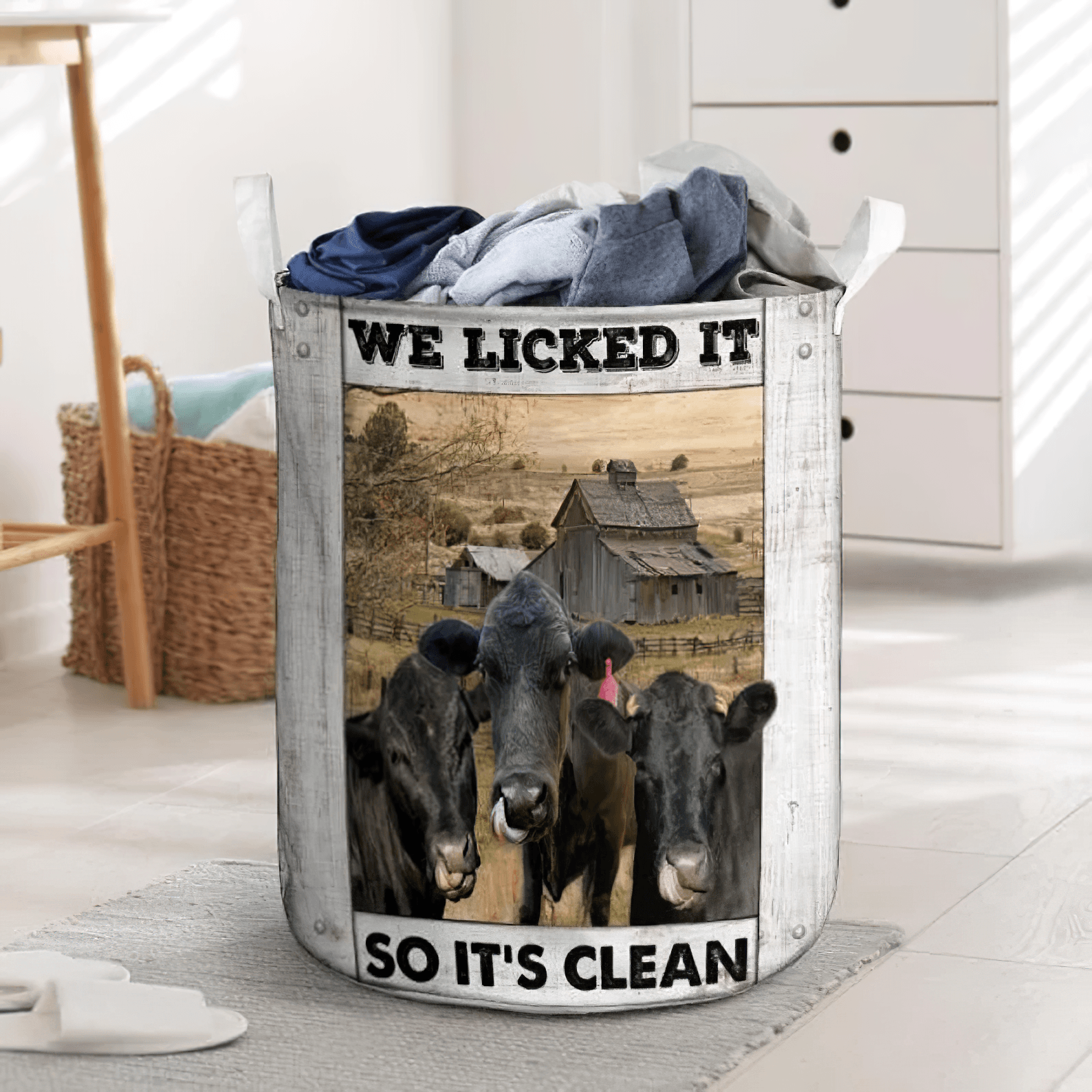 Black Angus Cow Laundry Basket