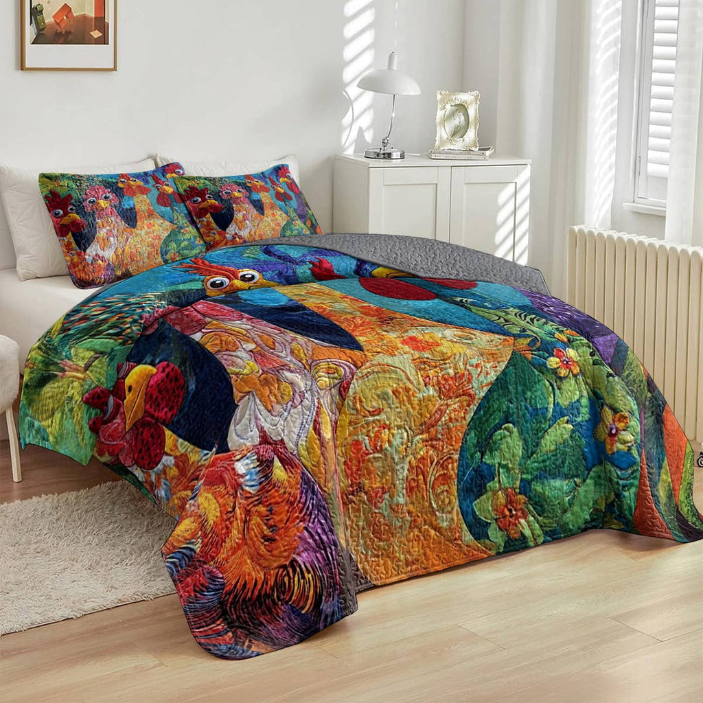 All Season Quilt 3-Piece Set Stunning Chickens Model