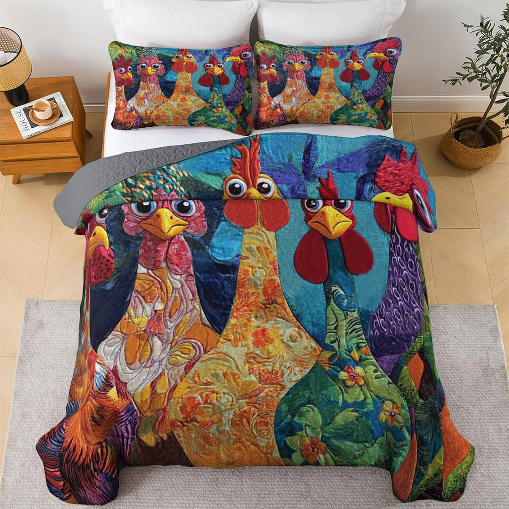 All Season Quilt 3-Piece Set Stunning Chickens Model