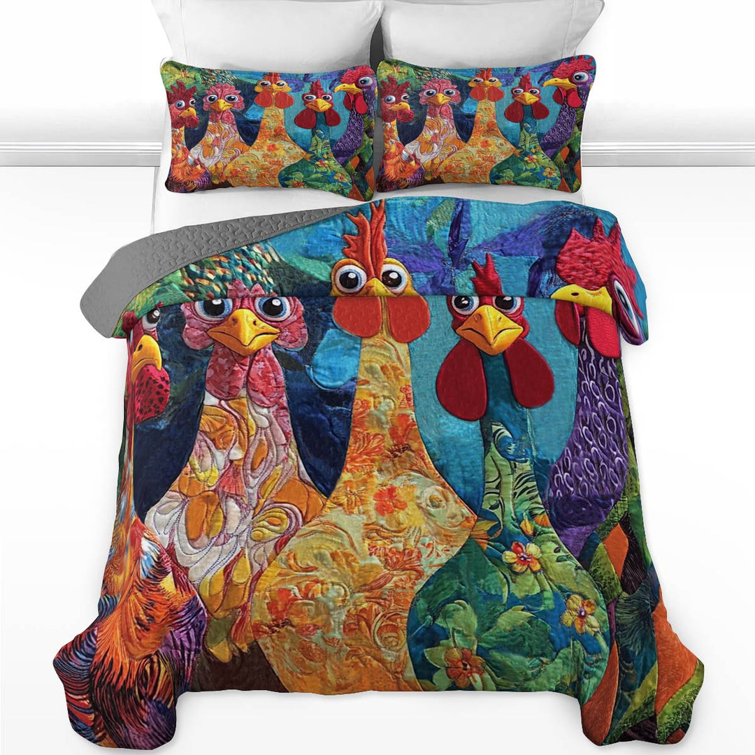 All Season Quilt 3-Piece Set Stunning Chickens Model