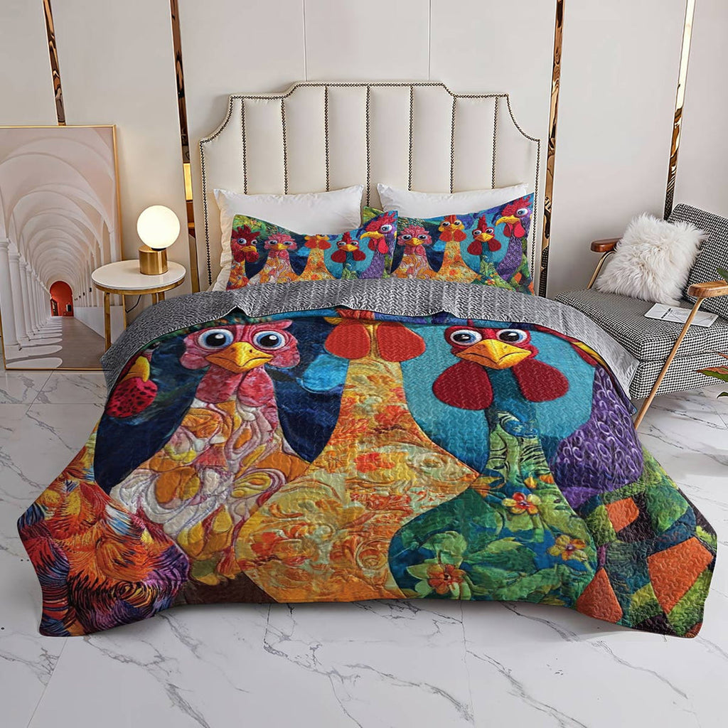 All Season Quilt 3-Piece Set Stunning Chickens Model