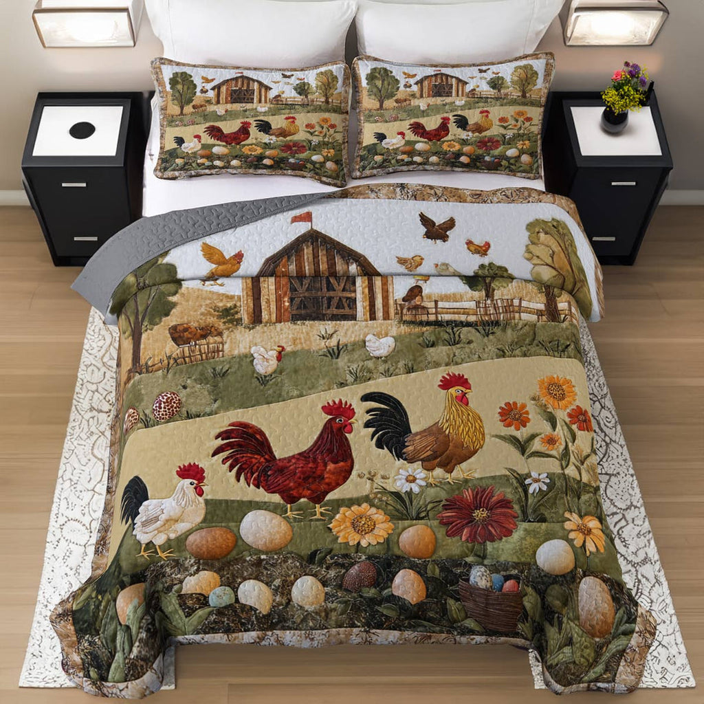 All Season Quilt 3-Piece Set Peace Love Chickens
