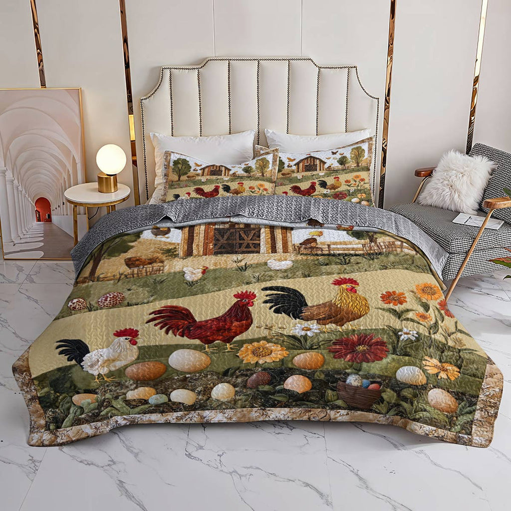 All Season Quilt 3-Piece Set Peace Love Chickens