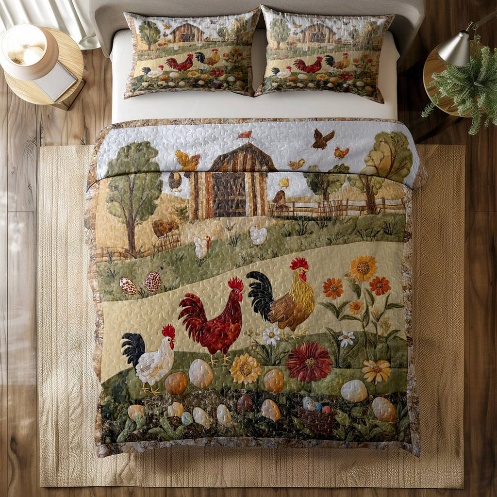 All Season Quilt 3-Piece Set Peace Love Chickens