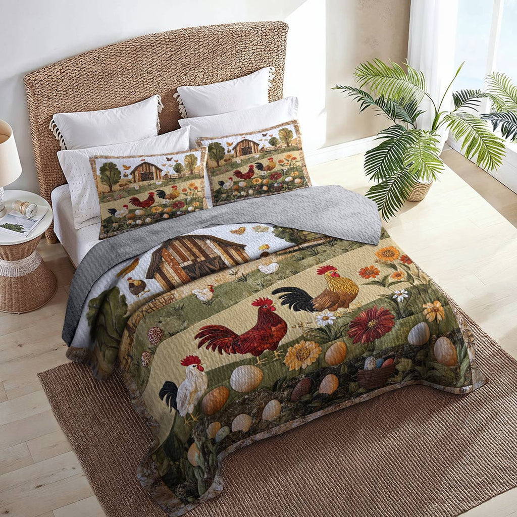 All Season Quilt 3-Piece Set Peace Love Chickens