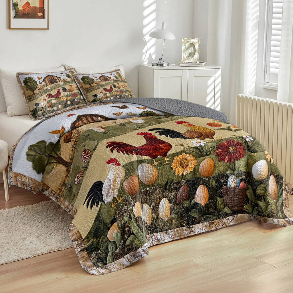 All Season Quilt 3-Piece Set Peace Love Chickens