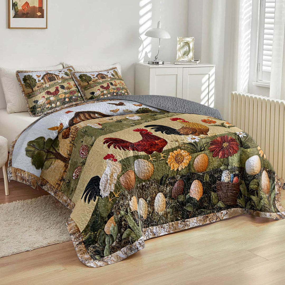 All Season Quilt 3-Piece Set Peace Love Chickens