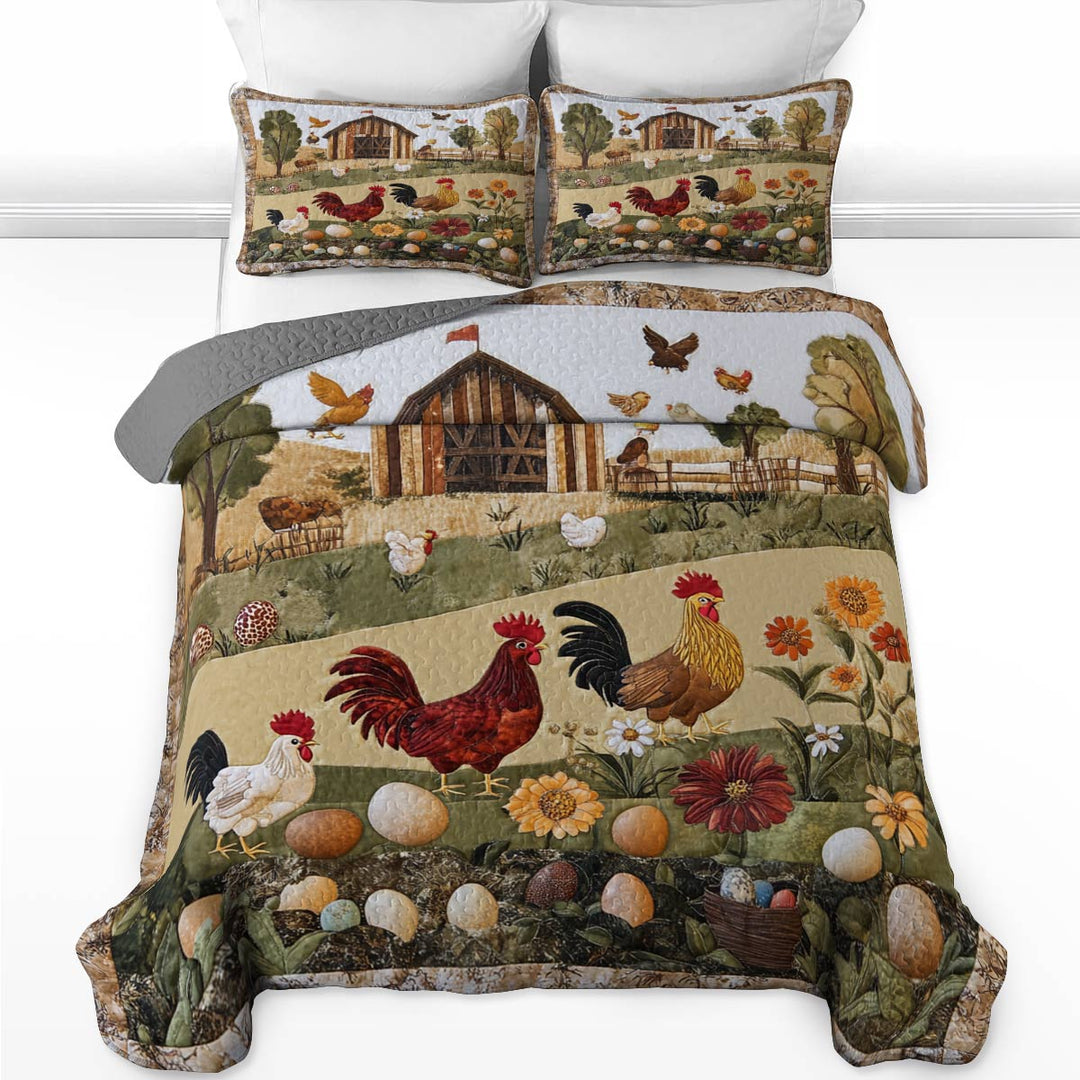 All Season Quilt 3-Piece Set Peace Love Chickens