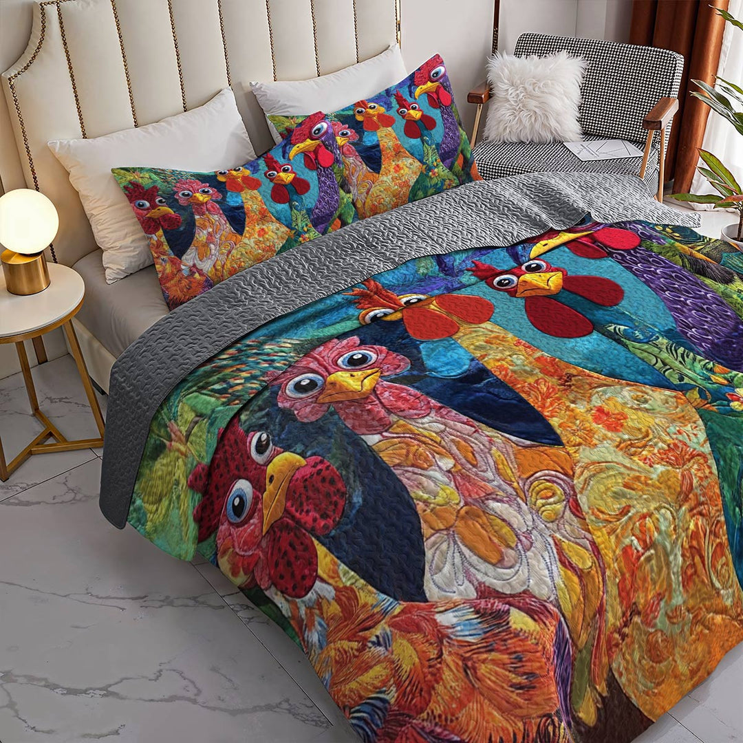 All Season Quilt 3-Piece Set Stunning Chickens Model