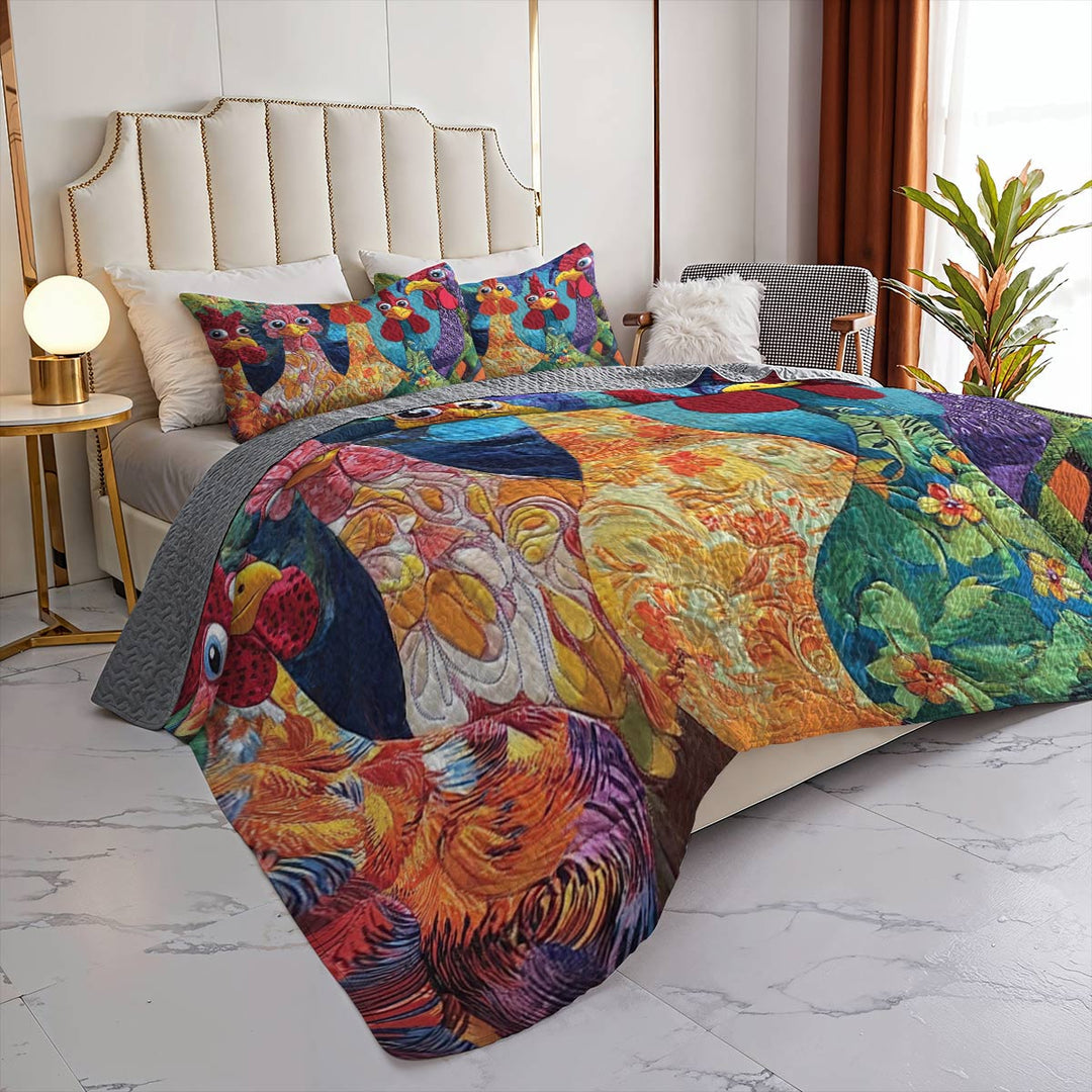 All Season Quilt 3-Piece Set Stunning Chickens Model