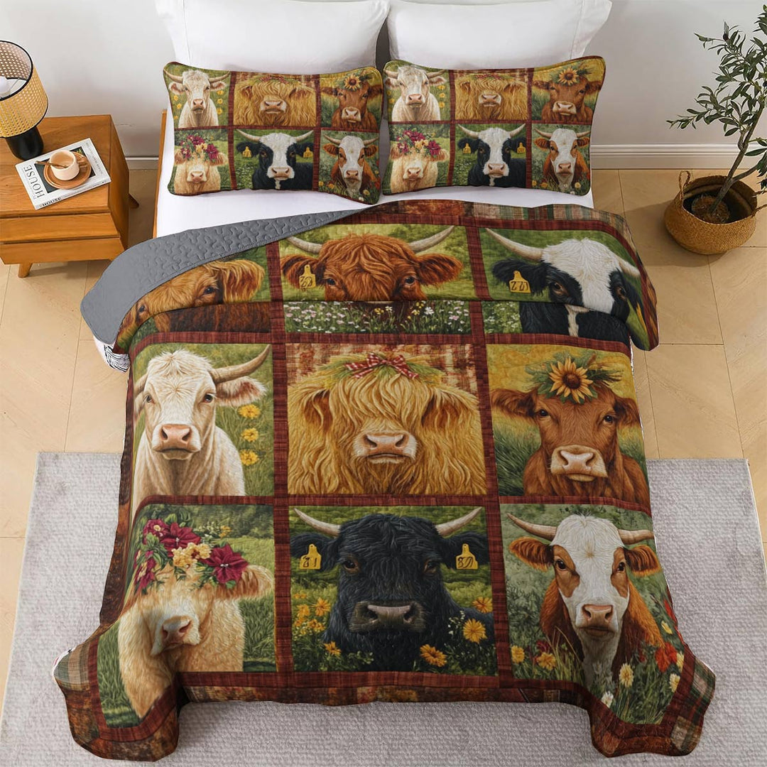 All Season Quilt 3-Piece Set Cow Flowers Love