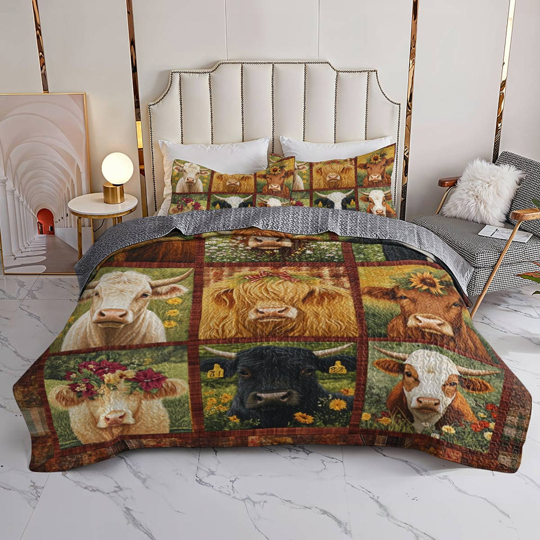 All Season Quilt 3-Piece Set Cow Flowers Love