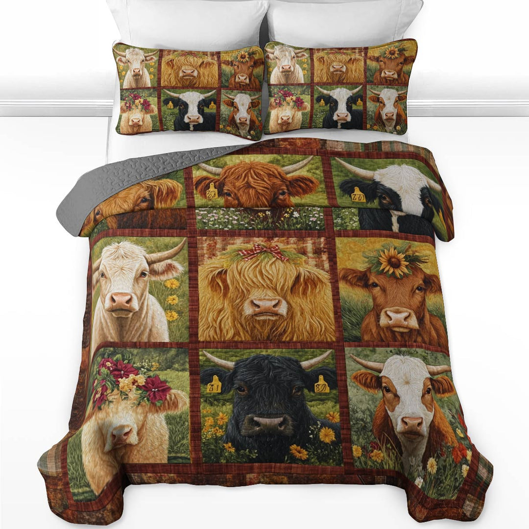All Season Quilt 3-Piece Set Cow Flowers Love