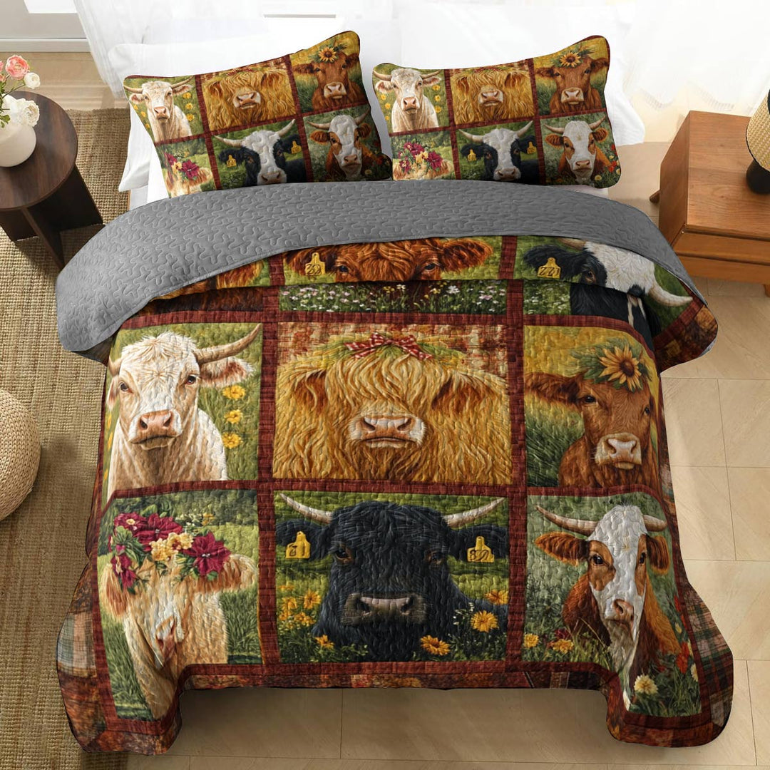 All Season Quilt 3-Piece Set Cow Flowers Love
