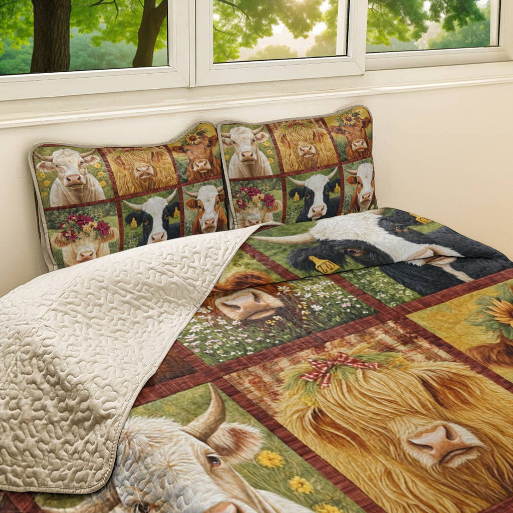 All Season Quilt 3-Piece Set Cow Flowers Love