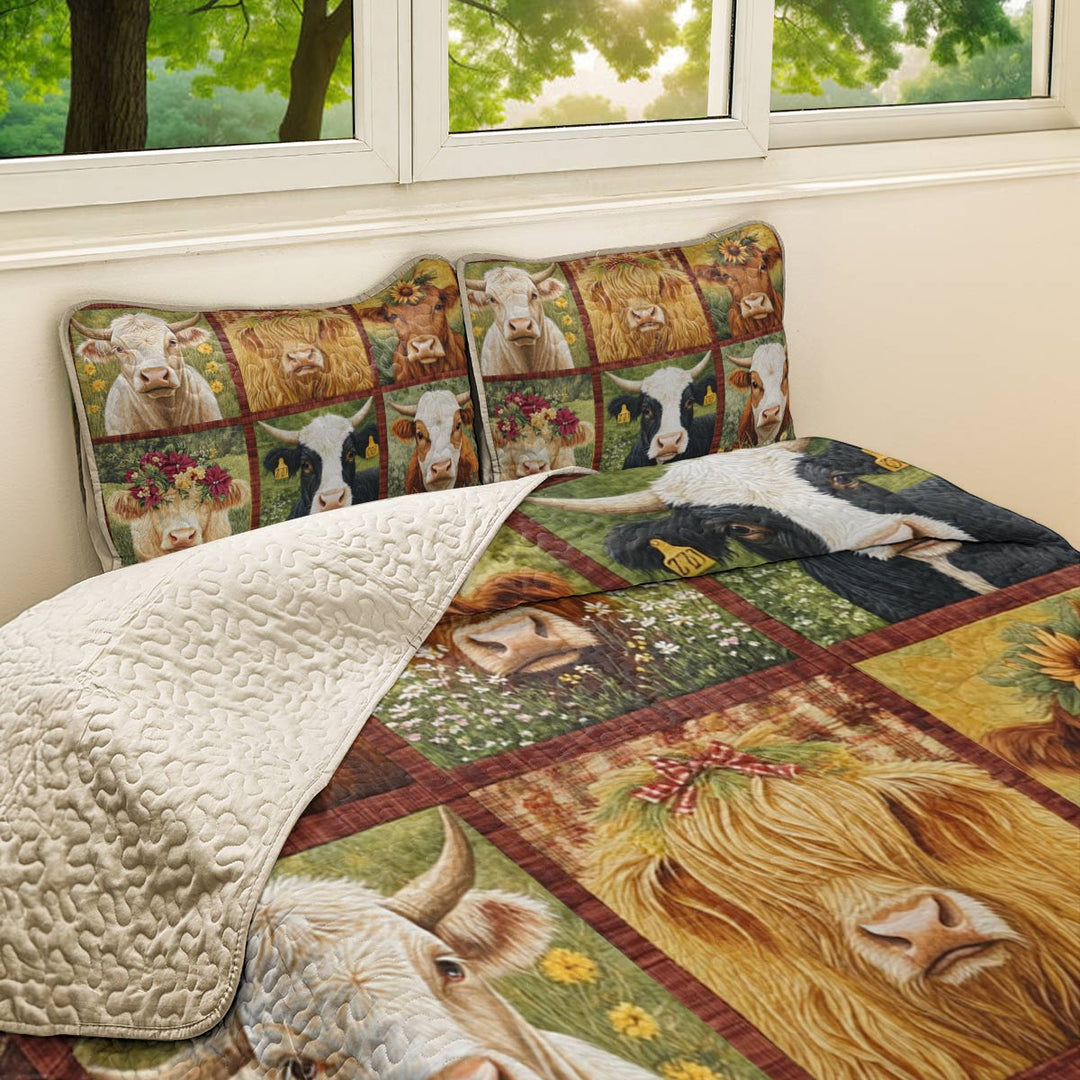 All Season Quilt 3-Piece Set Cow Flowers Love