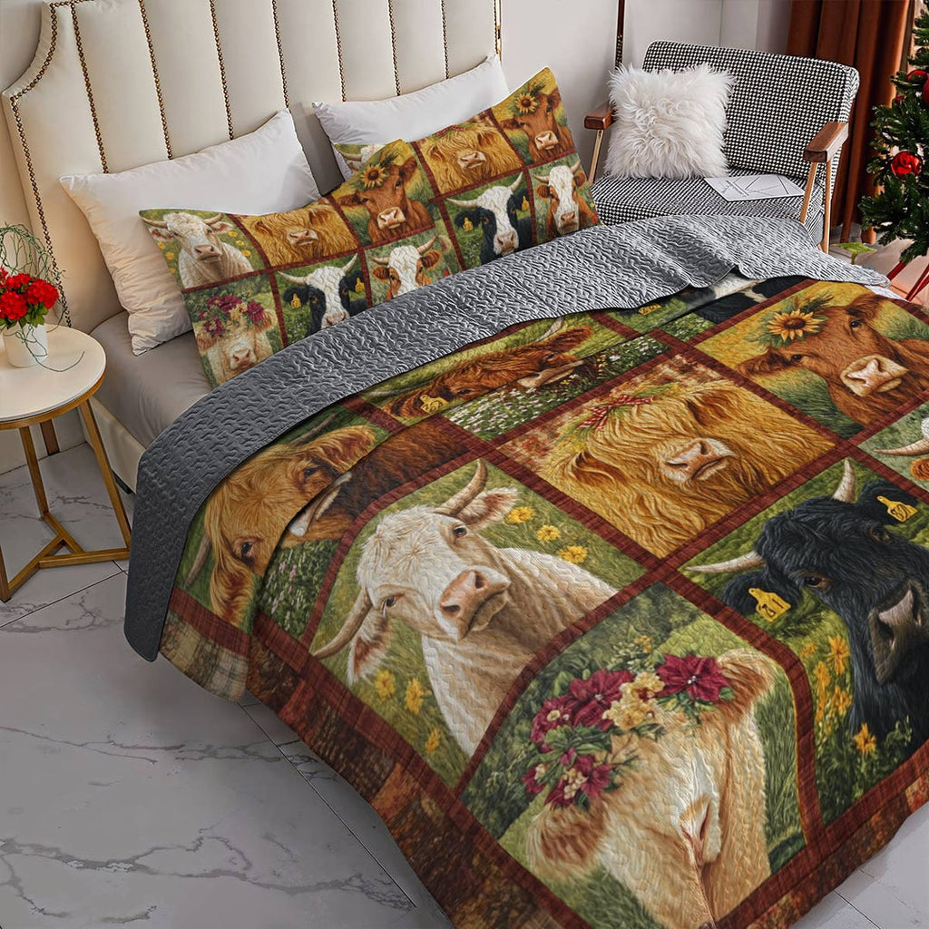 All Season Quilt 3-Piece Set Cow Flowers Love