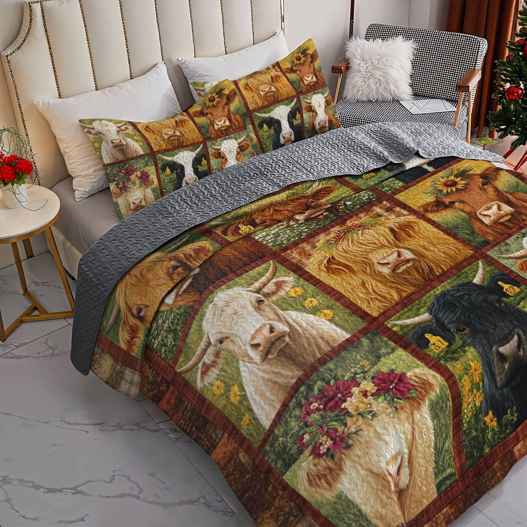 All Season Quilt 3-Piece Set Cow Flowers Love