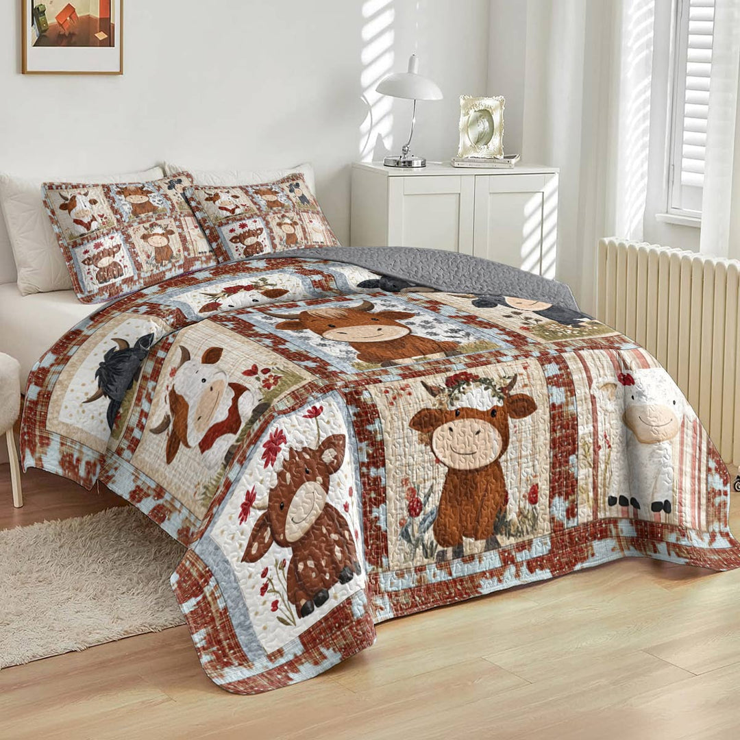All Season Quilt 3-Piece Set Cute Cow