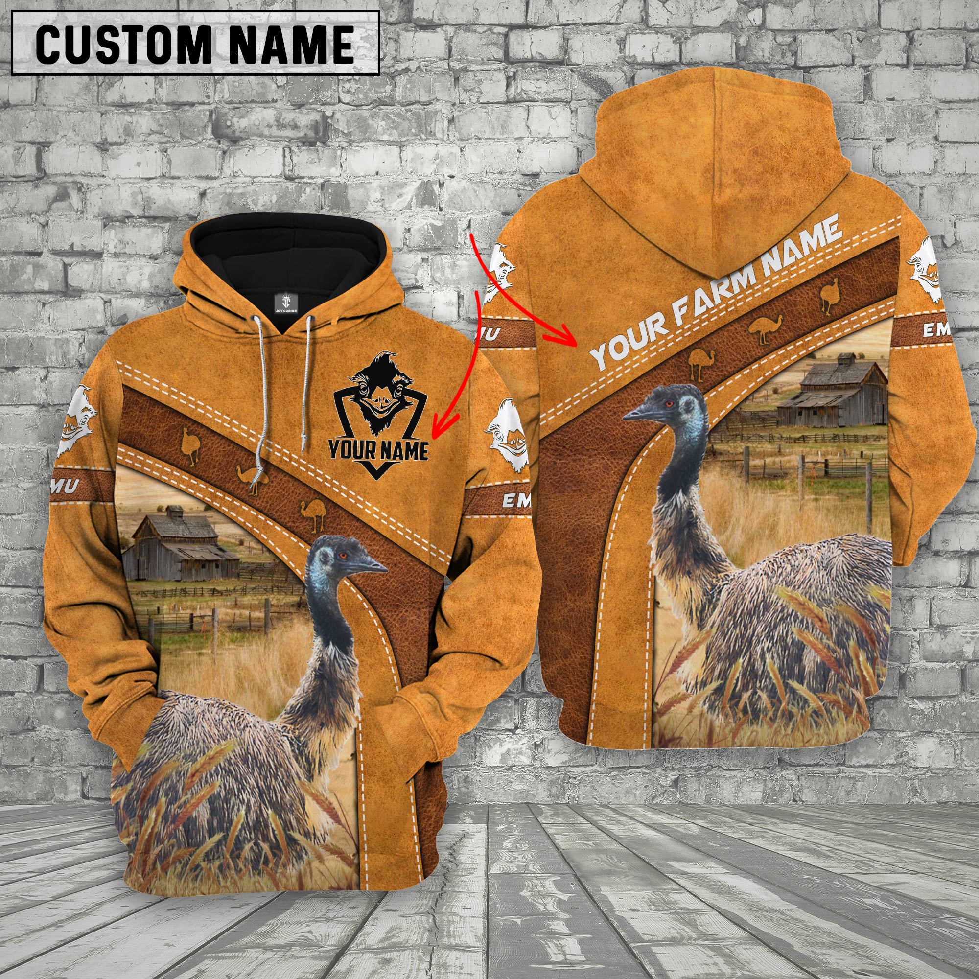 Personalized Name Farm 3D Emu Hoodie