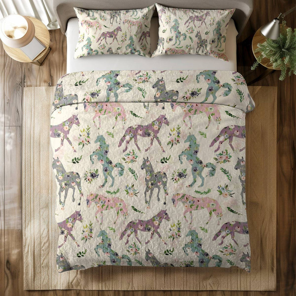 All Season Quilt 3-Piece Set Floral Horse
