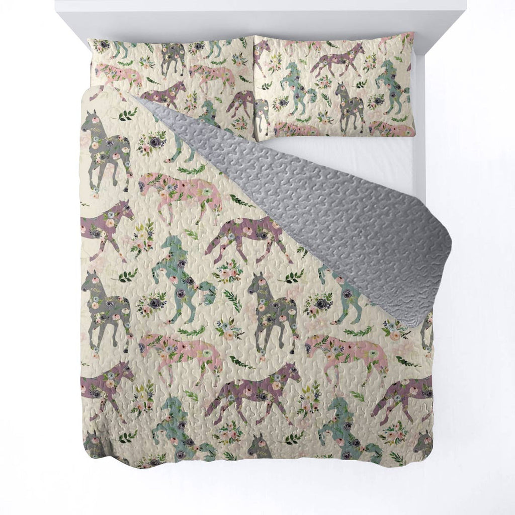 All Season Quilt 3-Piece Set Floral Horses