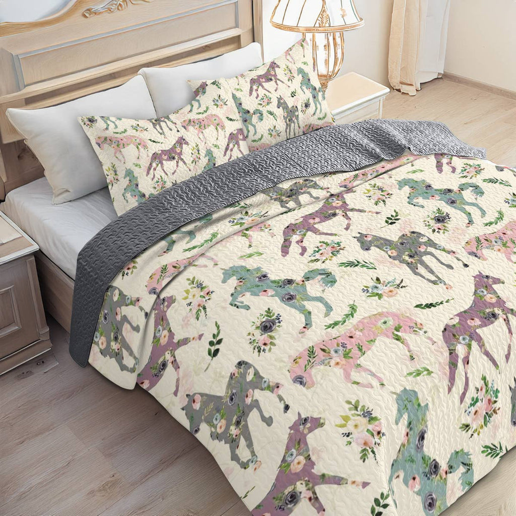All Season Quilt 3-Piece Set Floral Horses