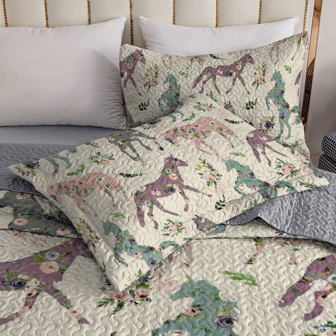 All Season Quilt 3-Piece Set Floral Horses