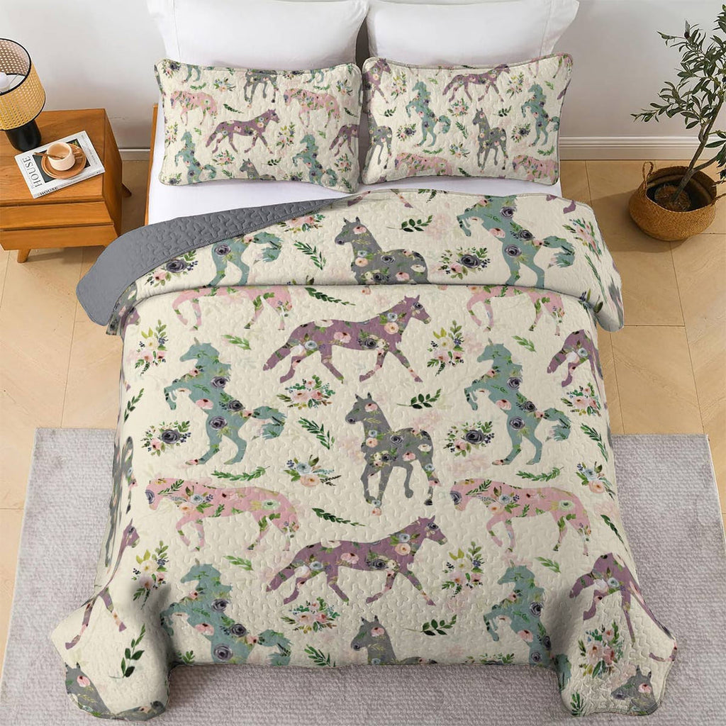 All Season Quilt 3-Piece Set Floral Horse
