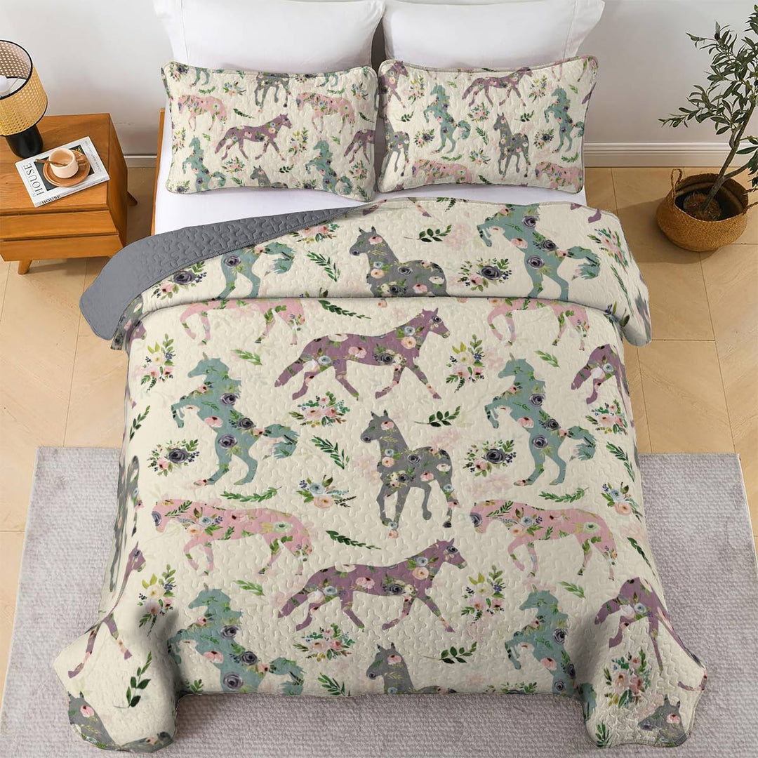 All Season Quilt 3-Piece Set Floral Horses