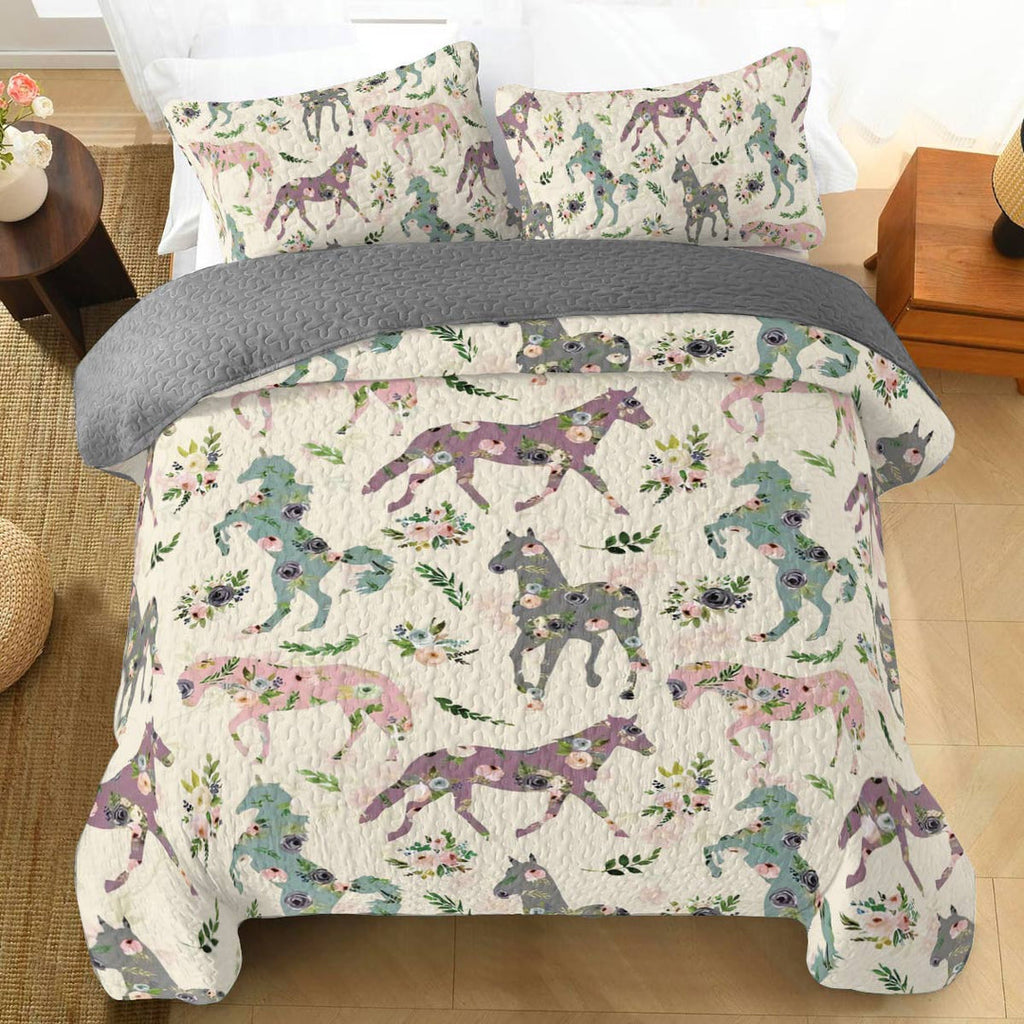 All Season Quilt 3-Piece Set Floral Horse