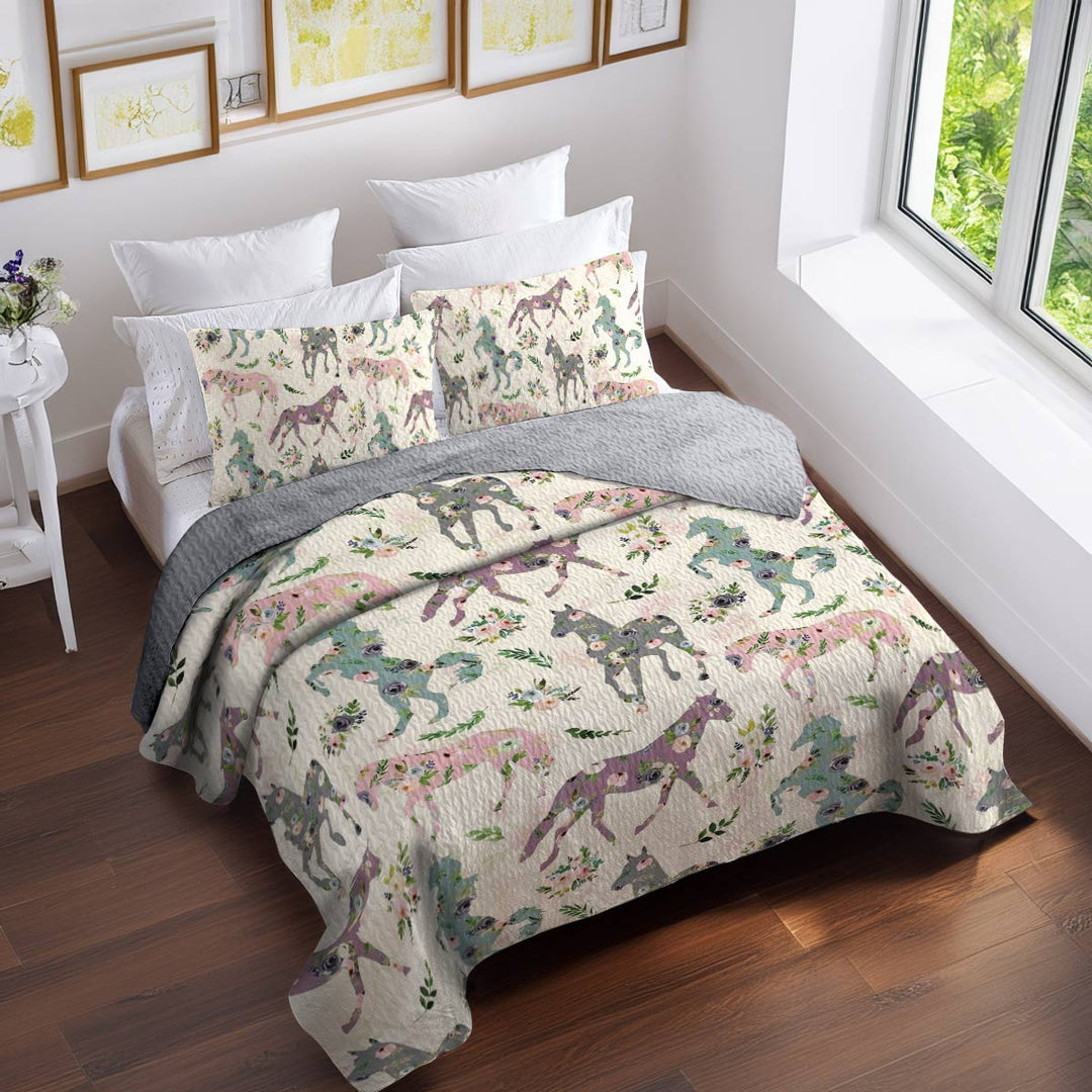 All Season Quilt 3-Piece Set Floral Horses