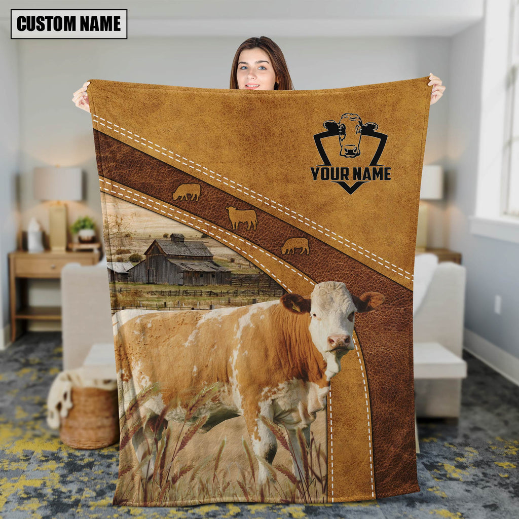 Personalized Name Fleckvieh Brownie Background Blanket