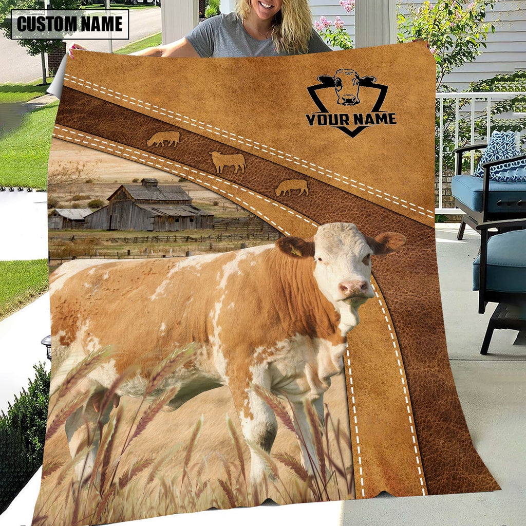 Personalized Name Fleckvieh Brownie Background Blanket