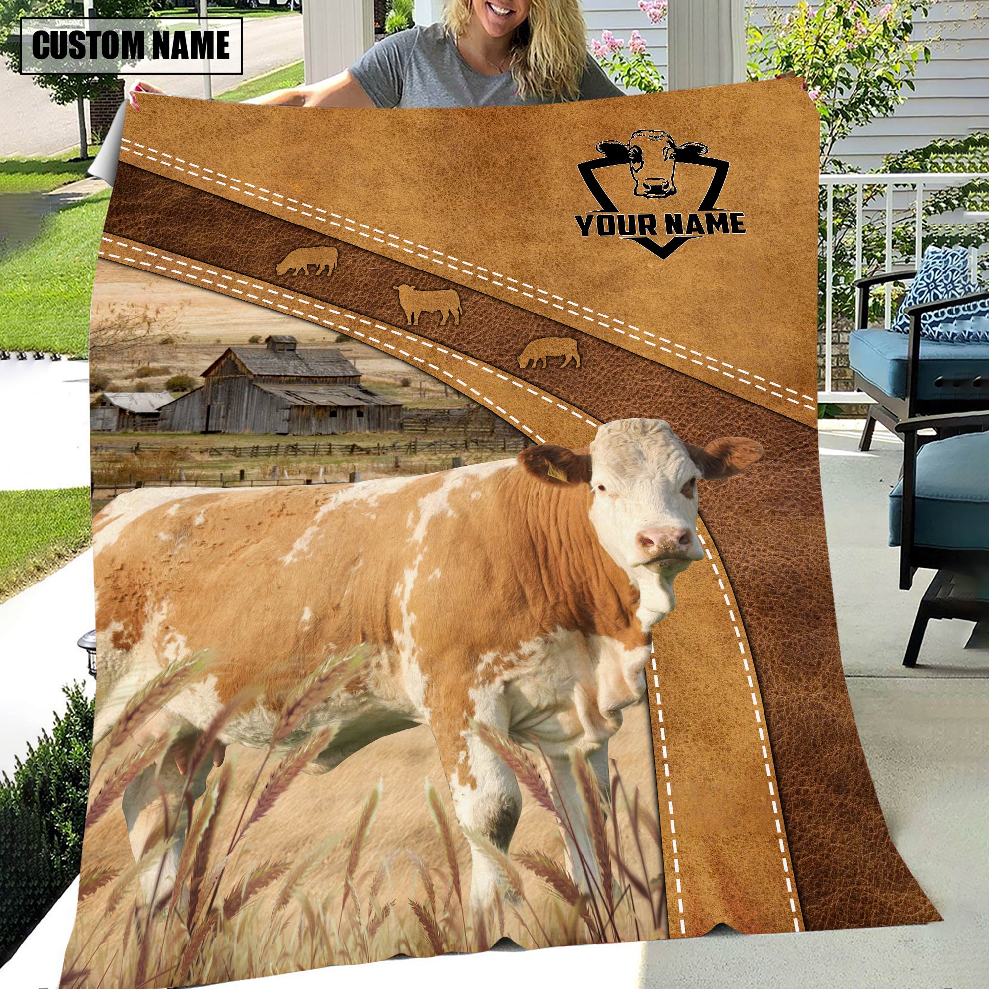 Personalized Name Fleckvieh Brownie Background Blanket