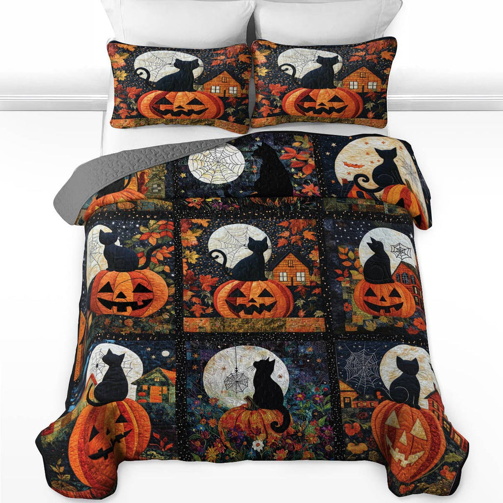 All Season Quilt 3-Piece Set Black Cat Pumpkins Fall Love Peace