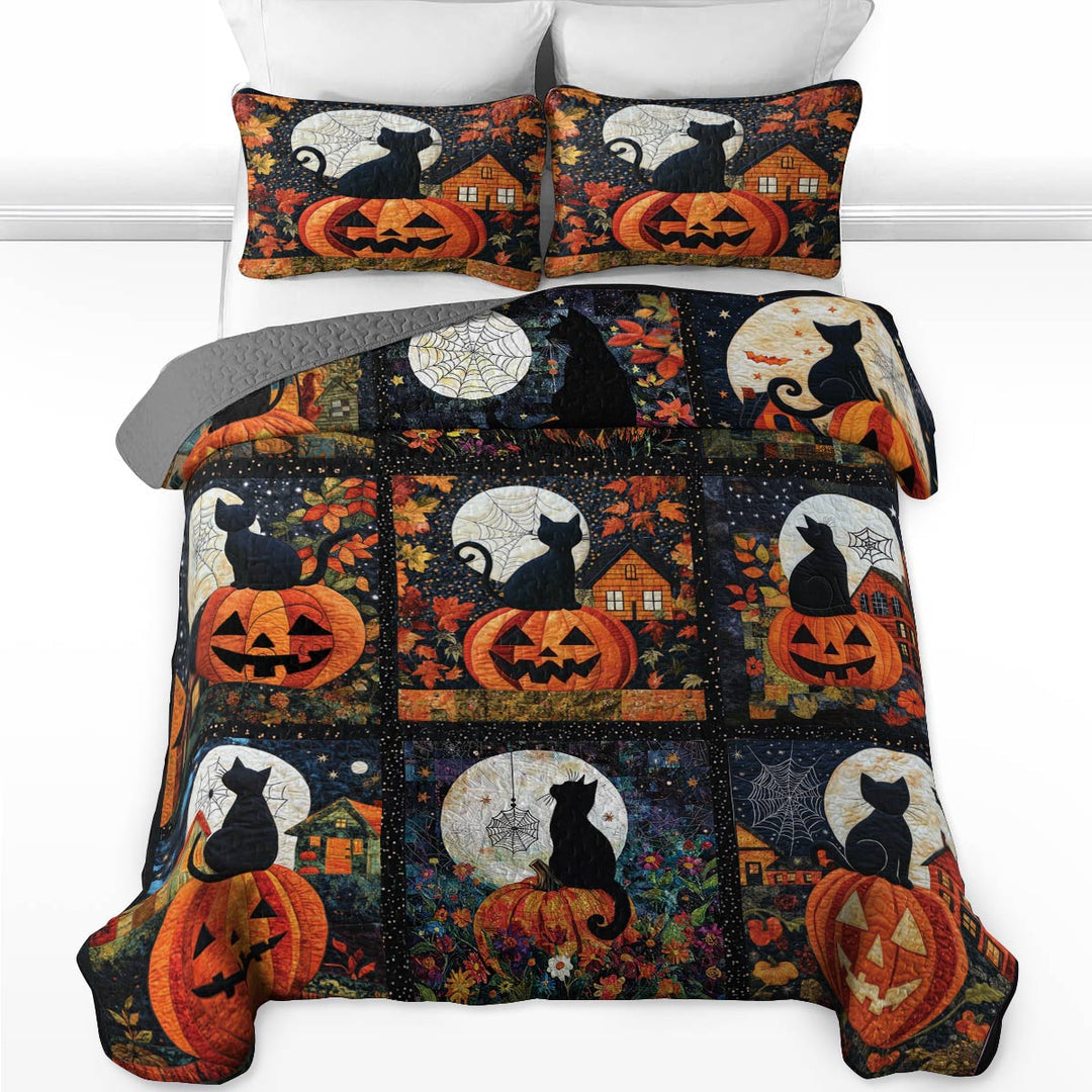 All Season Quilt 3-Piece Set Black Cat Pumpkins Fall Love Peace
