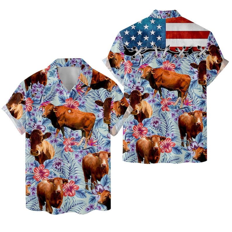 Unique Tropical Red Angus 3D Hawaiian Shirts