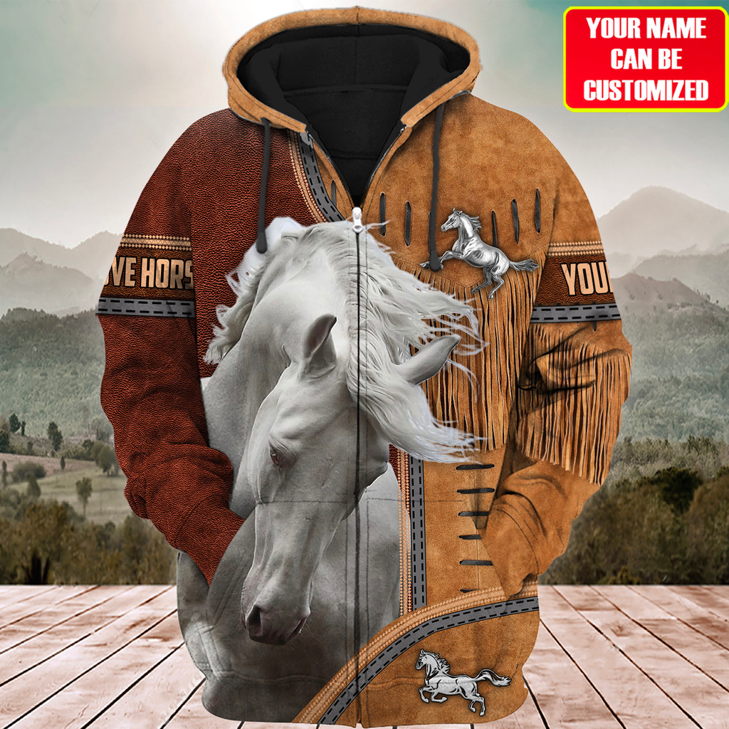 Custom Name White Horse Lovers 3D Hoodie