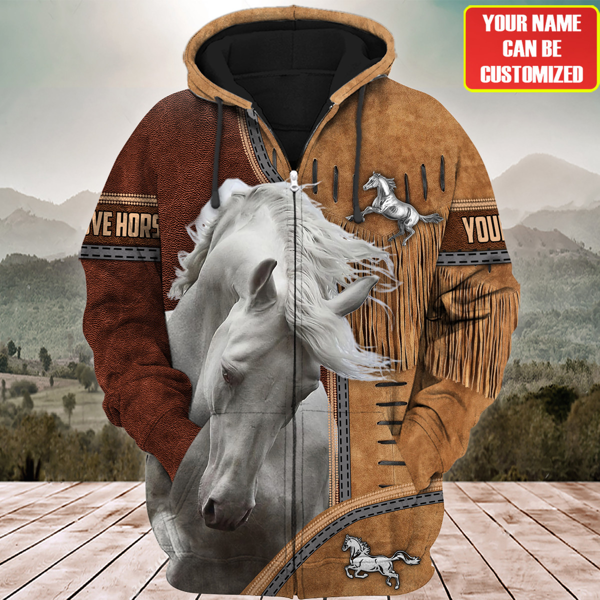 Custom Name White Horse Lovers 3D Hoodie