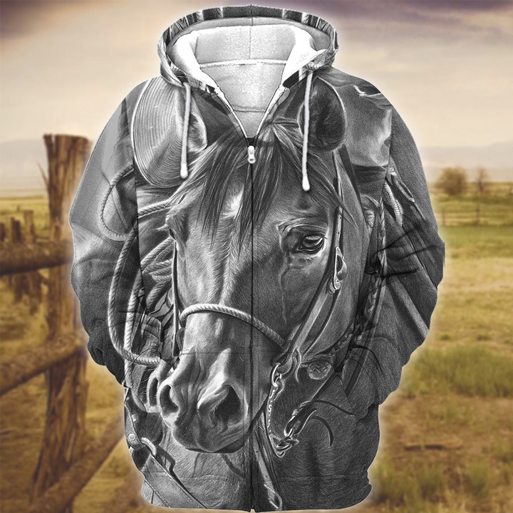 Horse Art Gray Version 3D Hoodie