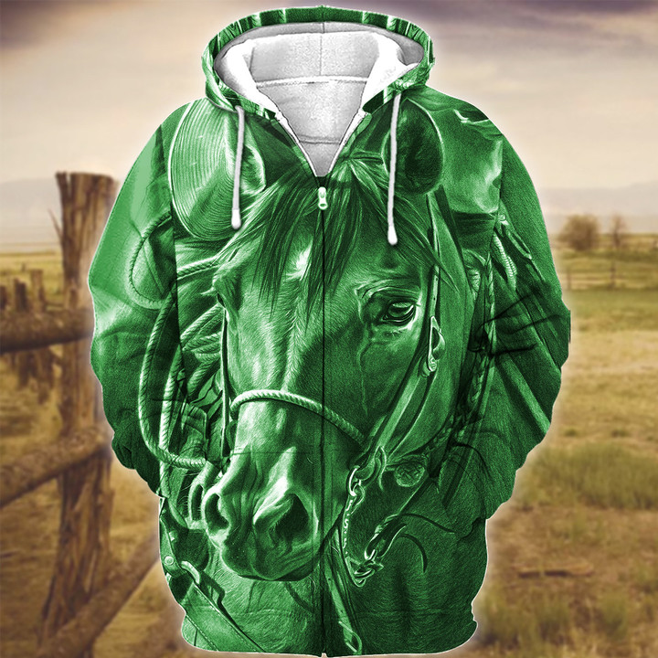 Horse Art Green Version 3D Hoodie